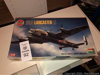 Top box view of Airfix Avro Lancaster B.I 1:72 model kit with box art showing aircraft in flight and MaxSold lot tag