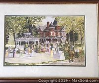 Full view of framed garden scene print by Walter Campbell, showing image and frame.