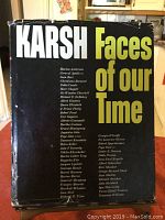 Photo of the cover of the book titled 'Karsh Faces of Our Time' showing names of prominent figures photographed in the book.