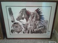 Full front view of the framed limited edition print showing Chief High Pipe standing next to a horse, with visible signature and numbering.