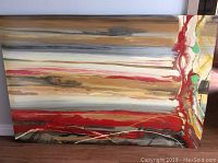 Front view of the painting showing horizontal color bands and textural detail on right side.