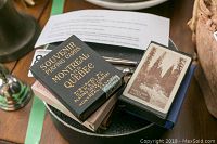 Close-up of Souvenir Playing Cards Montreal and Quebec box with visible original packaging and label indicating Canadian origin
