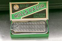 Vintage Imperial No. 2 Rolls Razor razor case with Greek key design and Imperial logo in original green box with branding