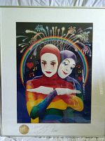 Front view of the Laurence Cherniak print showing colorful composition with two figures, rainbow, and fireworks.