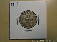 Front side of the coin showing 'NEWFOUNDLAND 25 CENTS 1917'