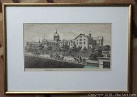 Framed engraving with visible matte border and gold-trimmed wooden frame showing the full piece.