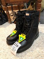 Pair of brand new Viper black leather steel toe boots with tags and CSA approval.