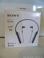Front of the Sony WI-C400 headphone box showing the product image and branding.