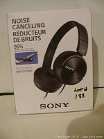 Front view of Sony MDR-ZX110NC headphones box showing product image and noise cancelling feature.