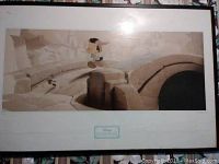 Framed Disney Pinocchio print on stone bridge in sepia tones