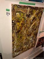 Front view of original abstract painting by Alex Hare, showing overall composition and size labeling (36x24).