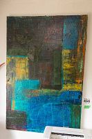 Full view of abstract painting showing overall design and condition.