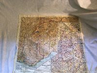 Cloth map side featuring Switzerland, Belgium, Germany with detailed regional topography and markings