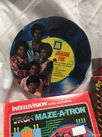 Jackson Five blue picture vinyl record and Intellivision Tron Maze-A-Tron game box