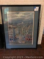 Framed Michel Delacroix print in black frame showing a Parisian street scene