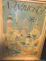 Full view of the Nantucket-themed framed artwork showing the subject, colors, and frame condition.