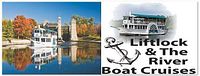 Composite image showing the Liftlock Cruises paddlewheel boat on water and company logo with anchor graphic