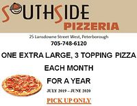 Printed certificate showing Southside Pizzeria logo and promotion details