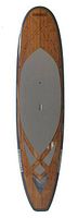 Top-down view of the bamboo paddle board showing wood grain finish, grey deck pad and center handle.