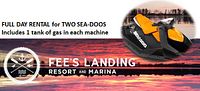 Banner image showing yellow and black Sea-Doo personal watercraft on water at sunset