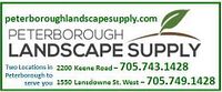Banner logo of Peterborough Landscape Supply with website and two location addresses and phone numbers