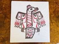 Full view of the original West Coast Indian style thunderbird drawing in red and black ink by Stephen W. Zehr, showing the entire artwork centered on white background.