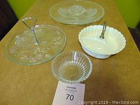 Complete set of Mikasa plate, vintage pinecone tray, Val St Lambert bowl, and ceramic nut server