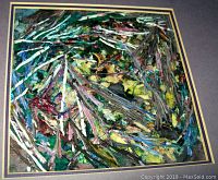 Close-up of the watercolour collage painting showing mossy forest-like colors and textured brush strokes.