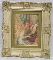 Full view of the framed print showing ornate golden frame and the art print inside.