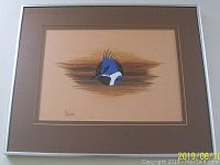 Frontal view of the framed 'Kingfisher in the Sand' artwork showing the bird illustration, mattings, and frame.