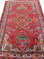 Full view of rug laid flat showing overall pattern and color