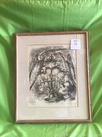 Framed black and white abstract art drawing with visible mat and frame, showing overall condition and size.