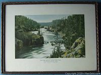 Front view of framed print showing 'Rapids Above The Upper Fall' scene in Yellowstone National Park.