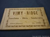 Cover of vintage booklet titled 'VIMY - RIDGE Tranchées - Abris - Souterrains' showing French title and publisher Edit. Stubbs