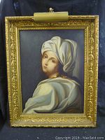 Front view of framed painting showing portrait and frame