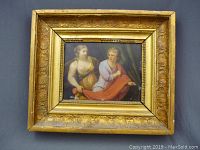 Front view of oil painting on copper panel in gilt frame