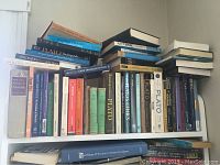 Front view of bookshelf with numerous philosophy and history books