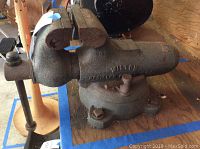 Side view of Wilton bench vise showing jaws and swivel base