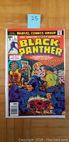 Front cover of Black Panther #1 comic book dated January 1977 with a 30 cent price, showing colorful illustration and Marvel Comics Group branding.