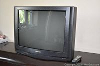 Front angle view of the Panasonic CRT TV showing the screen and casing.