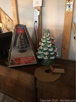 Photo of the ceramic Christmas tree with original box showing full tree and packaging