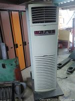 Full view of the white electronic air purifier showing overall structure and vent placement.