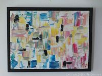 Front view of framed abstract painting showing full composition
