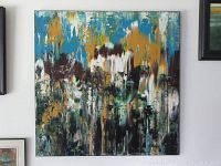 Full front view of 36" x 36" abstract painting on wall