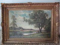 Framed oil painting showing entire composition and frame edges.