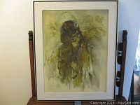 Frontal view of framed oil painting showing full composition