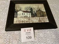 Full view of the framed picture measuring 11x13 inches including frame showing a winter landscape scene.