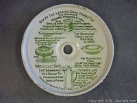 Top side of Grimwade's ironstone china lid with green printed branding, usage instructions, and product notes.