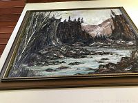 Close-up image showing textured paint and river section of the artwork.