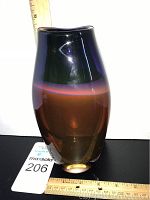 Front view of Kindlamp art glass vase showing gradient color and size comparison with ruler.